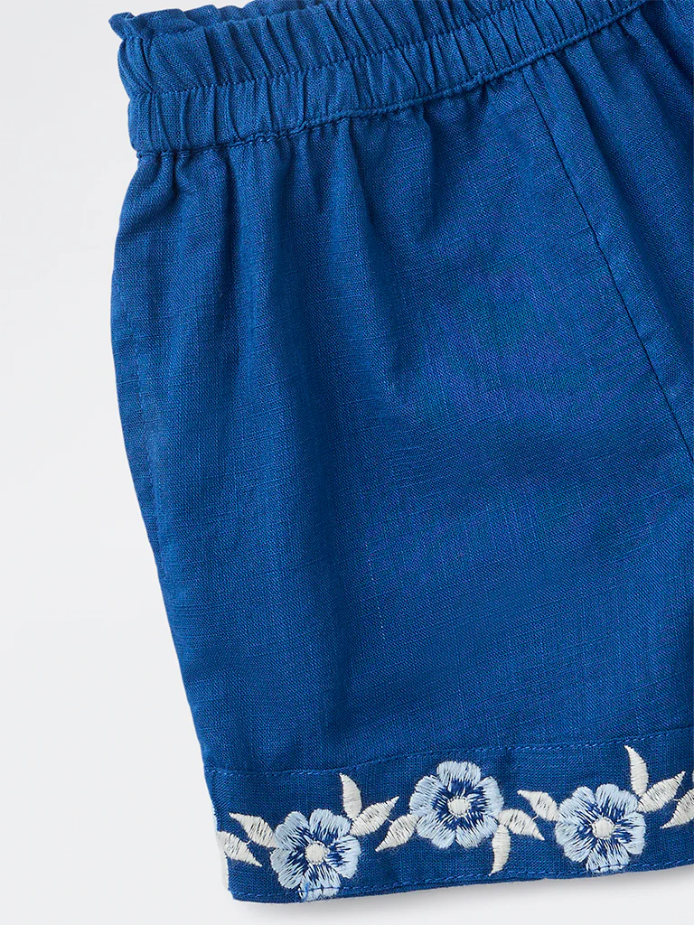 Utsa Kids Girls Indigo Embroidered Mid-Rise Cotton Shorts - (2-8 yrs) - Image 5