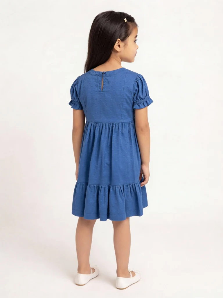 Utsa Kids Girls Indigo Floral Embroidered Flared Cotton-Blend Tiered Dress - (2-8 yrs) - Image 2