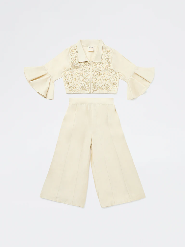 Utsa Kids Girls Ivory Embroidered Co-ord Set - (2-8 yrs) - Image 3