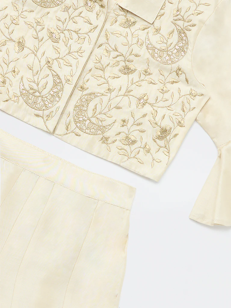 Utsa Kids Girls Ivory Embroidered Co-ord Set - (2-8 yrs) - Image 5