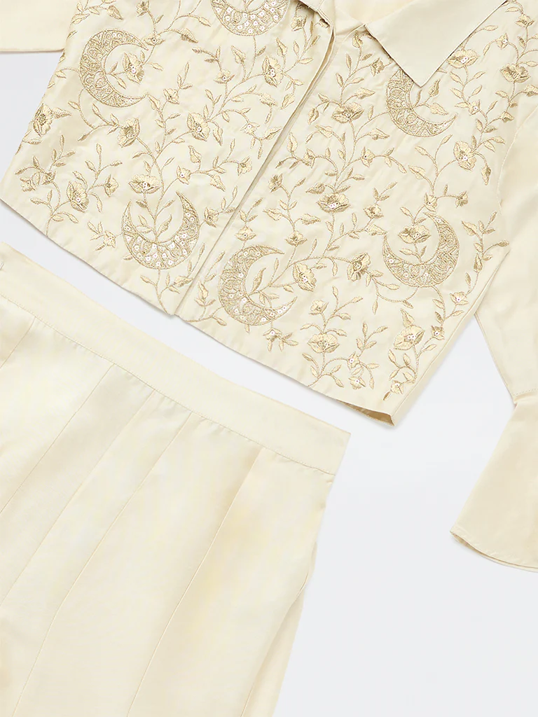 Utsa Kids Girls Ivory Embroidered Co-ord Set - (8-14 yrs) - Image 3