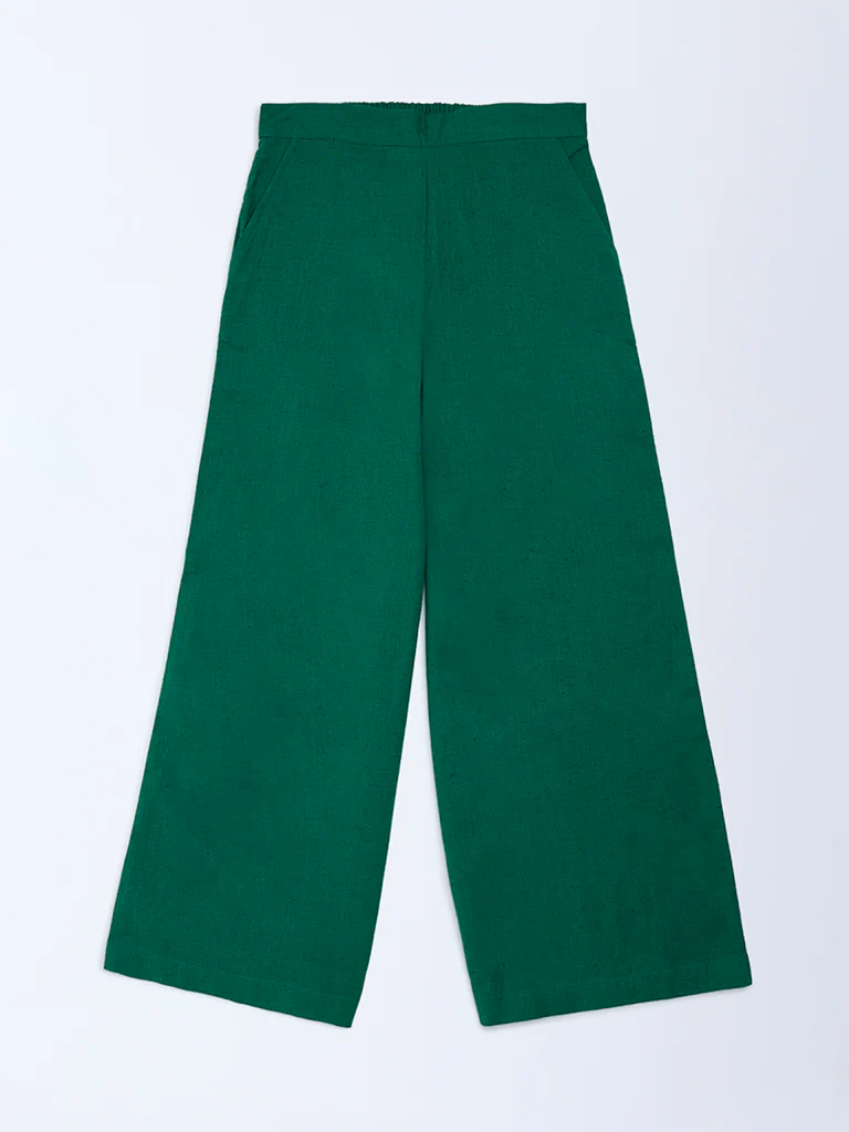 Utsa Kids Girls Jade Green Cotton-Blend Ethnic Pants - (8-14 yrs)