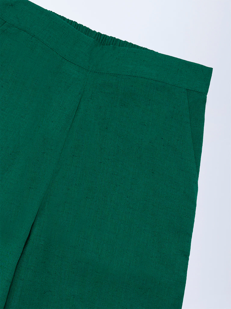 Utsa Kids Girls Jade Green Cotton-Blend Ethnic Pants - (8-14 yrs) - Image 3