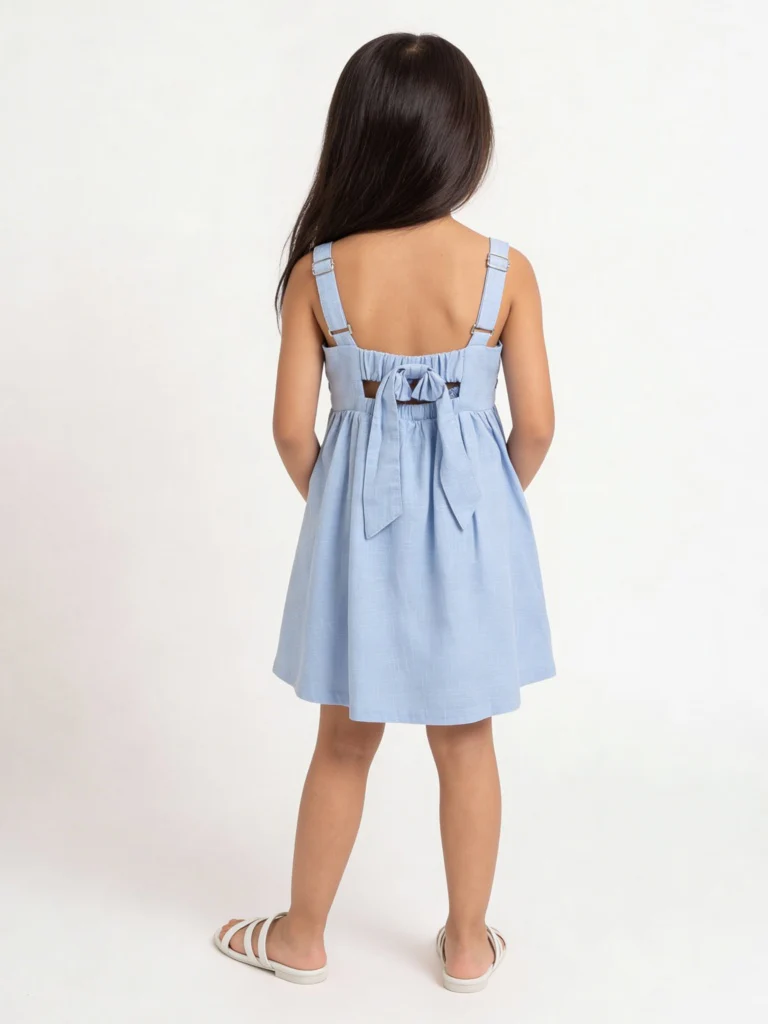 Utsa Kids Girls Light Blue Embroidered A-Line Cotton Dress - (2-8 yrs) - Image 2