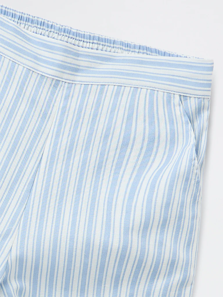 Utsa Kids Girls Light Blue Striped Mid-Rise Cotton-Blend Pants - (8-14 yrs) - Image 3