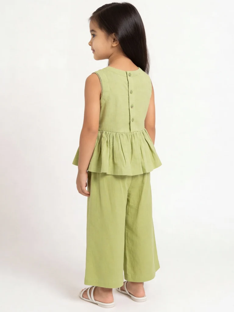 Utsa Kids Girls Light Green Embroidered Cotton Peplum Top - ( 2-8 yrs ) - Image 2