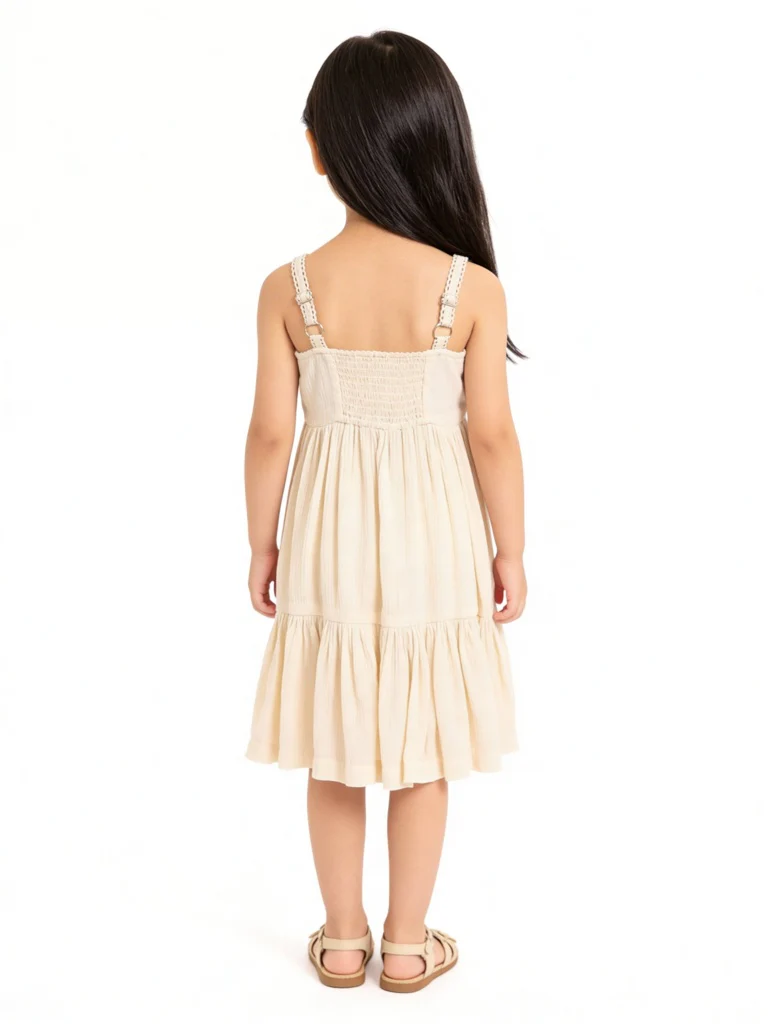 Utsa Kids Girls Light Peach Floral Embroidered A-Line Dress - (2-8 yrs) - Image 2