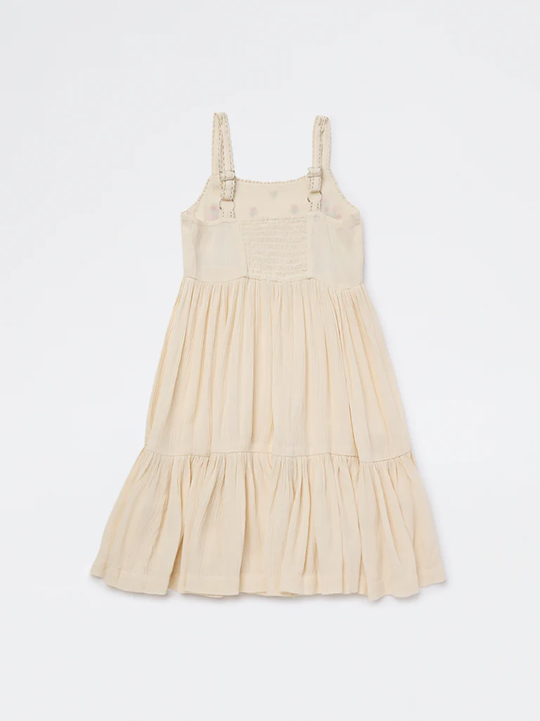 Utsa Kids Girls Light Peach Floral Embroidered A-Line Dress - (2-8 yrs) - Image 4