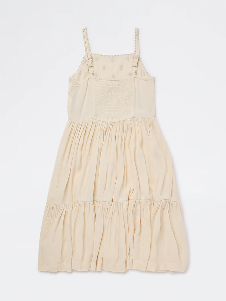 Utsa Kids Girls Light Peach Floral Embroidered A-Line Dress - (8-14 yrs) - Image 2