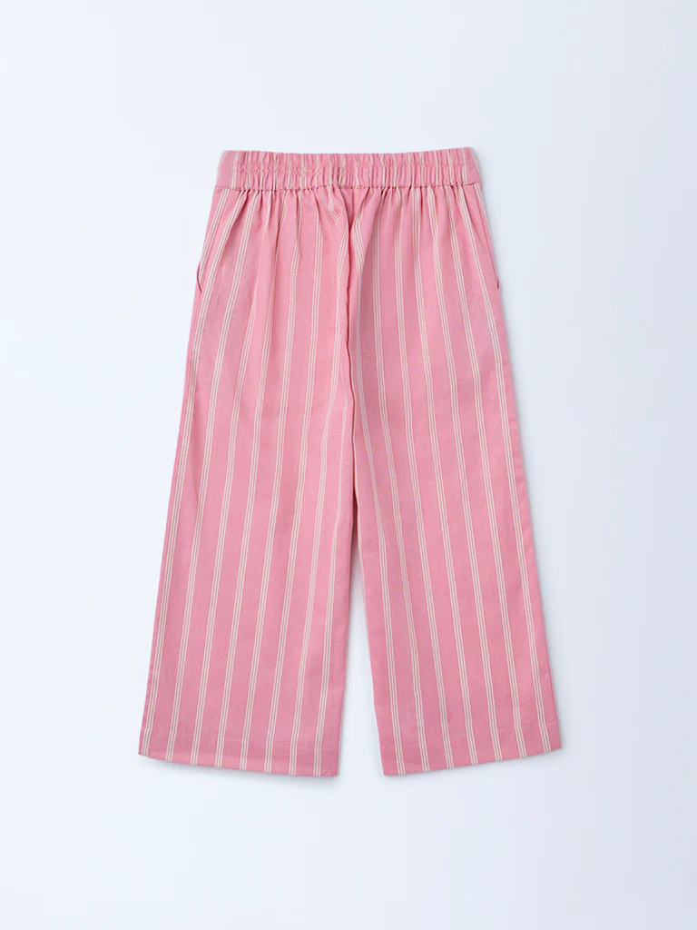 Utsa Kids Girls Light Pink Striped Mid-Rise Cotton-Blend Pants - (2-8 yrs) - Image 4