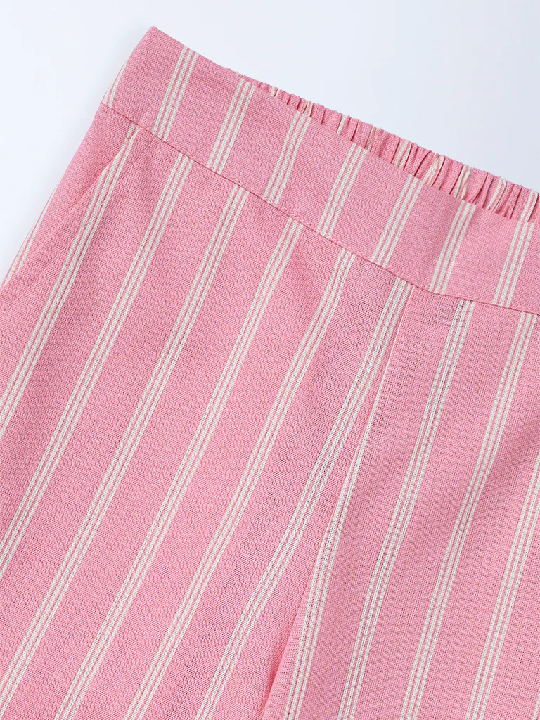 Utsa Kids Girls Light Pink Striped Mid-Rise Cotton-Blend Pants - (2-8 yrs) - Image 5