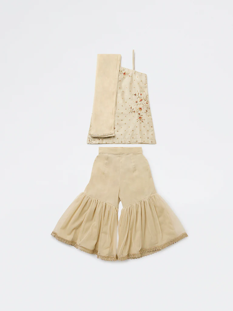 Utsa Kids Girls Light Taupe Embroidered Sharara Ethnic Set - (2-8 yrs) - Image 3