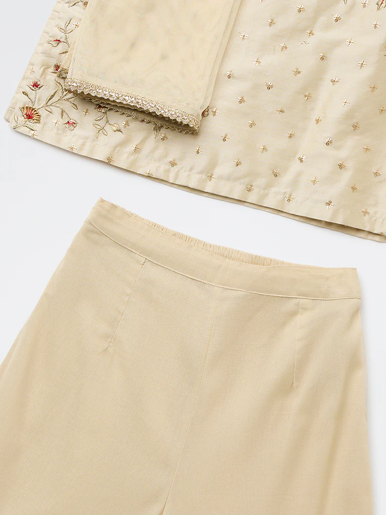 Utsa Kids Girls Light Taupe Embroidered Sharara Ethnic Set - (8-14 yrs) - Image 3