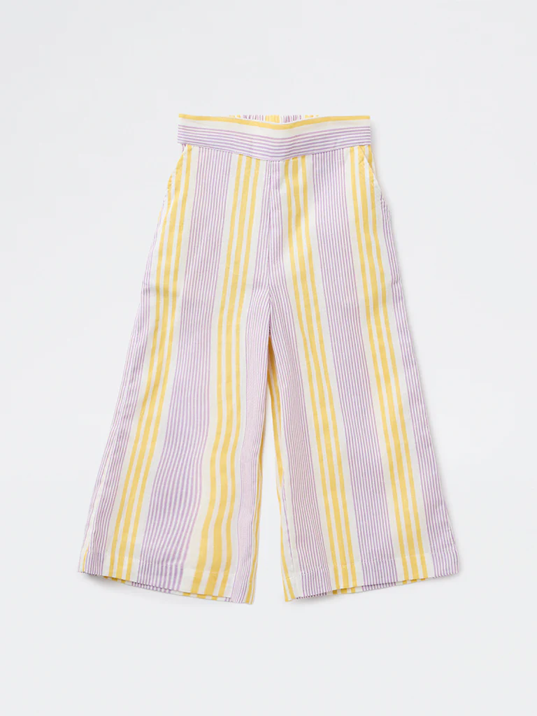 Utsa Kids Girls Lilac Striped Mid-Rise Cotton-Blend Pants - (2-8 yrs)