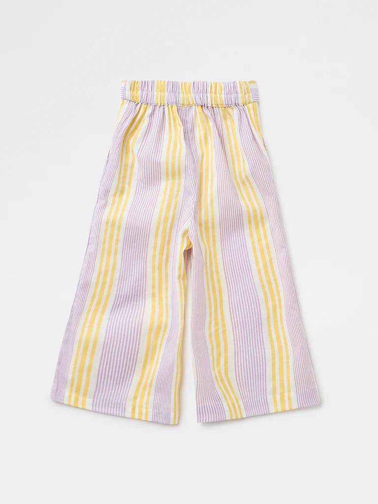 Utsa Kids Girls Lilac Striped Mid-Rise Cotton-Blend Pants - (2-8 yrs) - Image 2