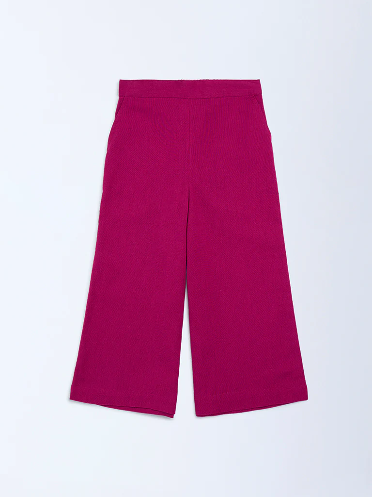 Utsa Kids Girls Magenta Solid Cotton-Blend Pants (2-8 yrs)
