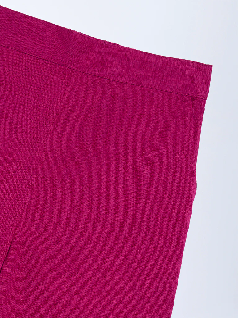 Utsa Kids Girls Magenta Solid Cotton-Blend Pants (2-8 yrs) - Image 3