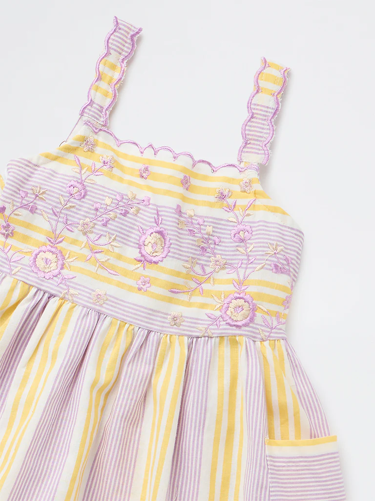 Utsa Kids Girls Multicolour Striped A-Line Cotton-Blend Dress - (2-8 yrs) - Image 3