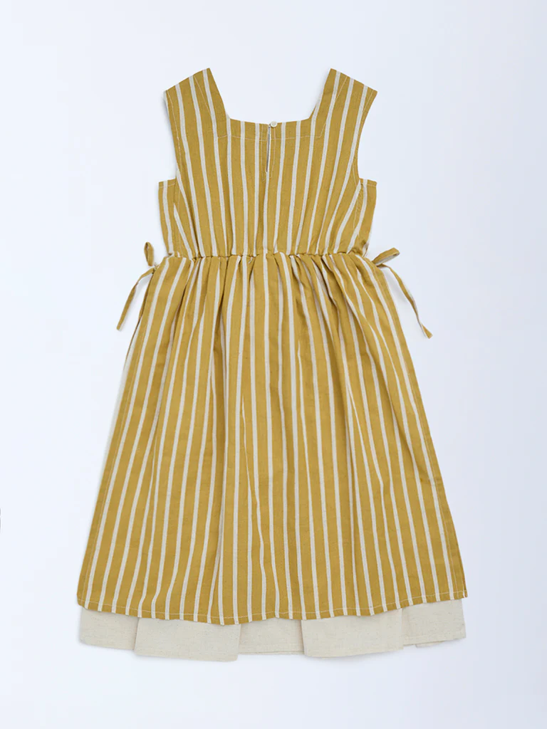 Utsa Kids Girls Mustard Striped A-Line Cotton-Blend Dress - (8-14 yrs) - Image 2