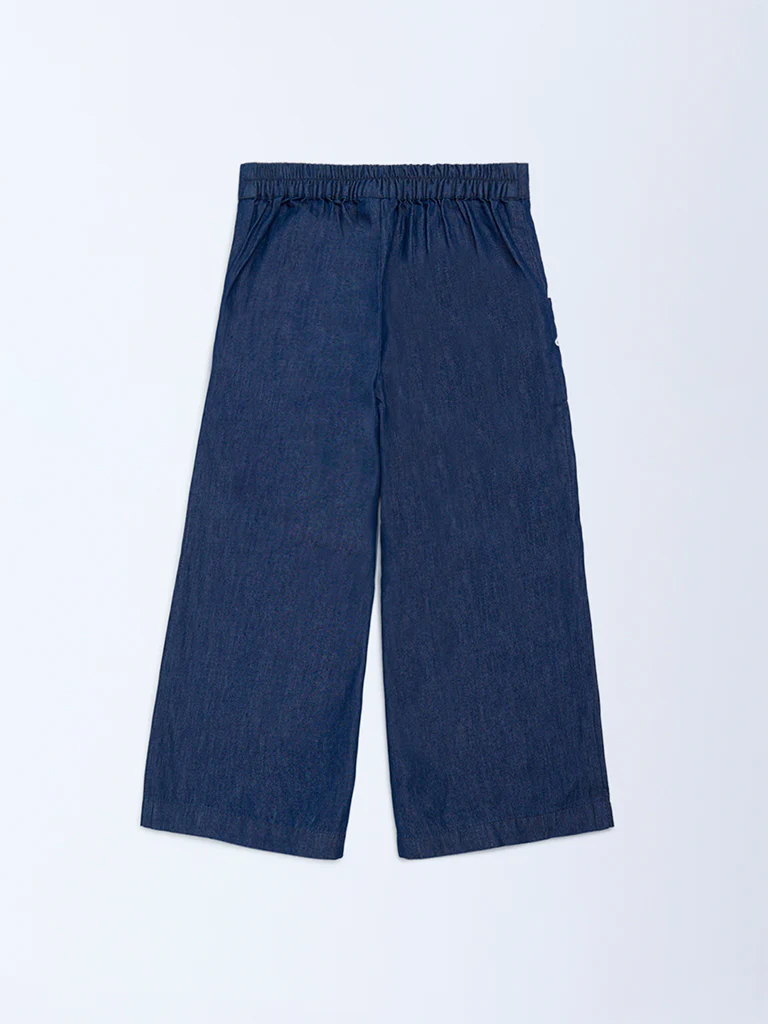 Utsa Kids Girls Navy Embroidered Denim Pants - (2-8 yrs) - Image 2