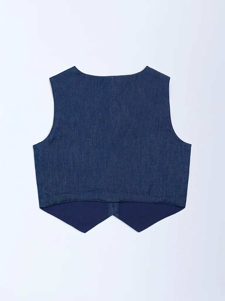 Utsa Kids Girls Navy Embroidered Denim Waistcoat - (2-8 yrs) - Image 2
