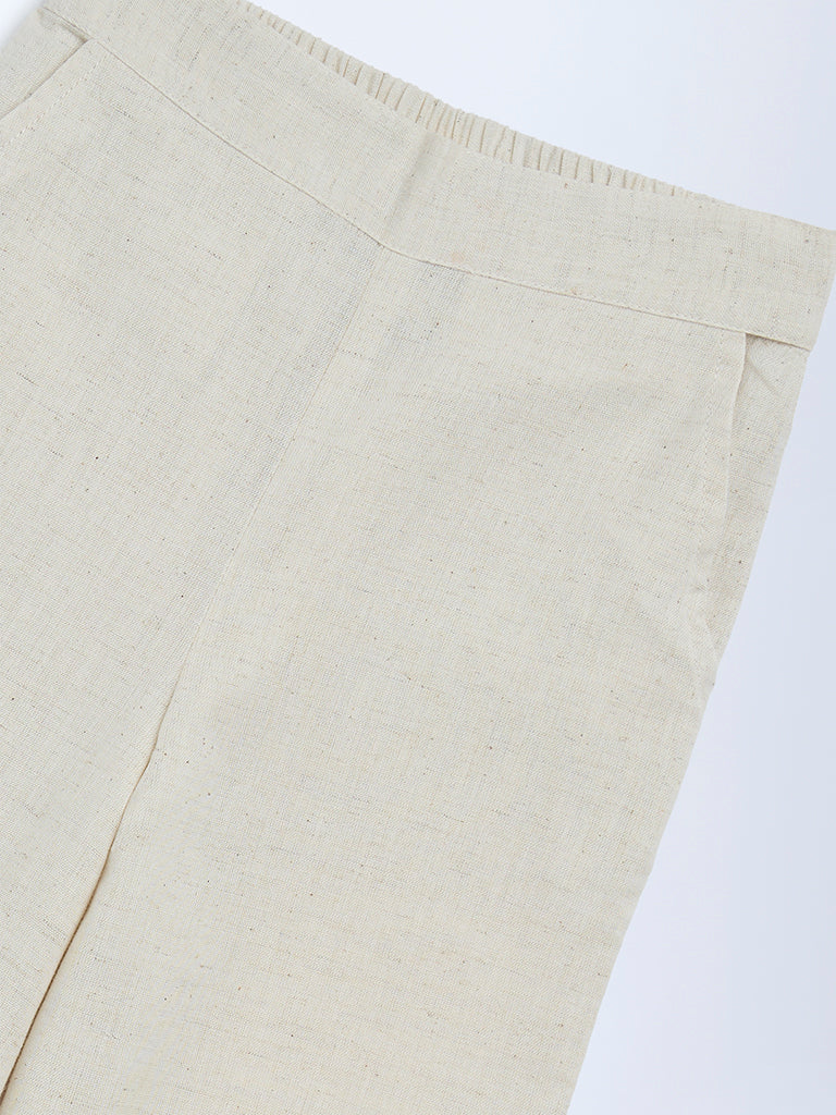 Utsa Kids Girls Off-White Cotton-Blend Pants - (2-8 yrs) - Image 3