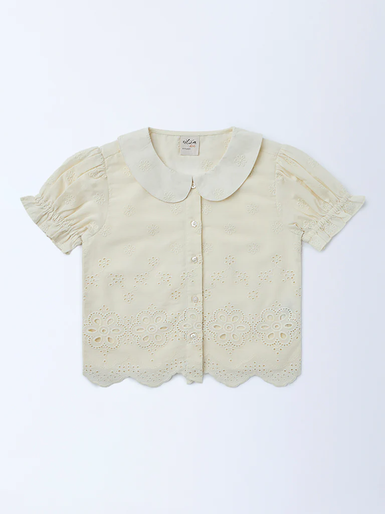 Utsa Kids Girls Off-White Embroidered Cotton Top - (8-14 yrs)