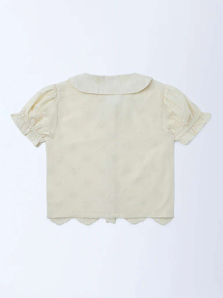 Utsa Kids Girls Off-White Embroidered Cotton Top - (8-14 yrs) - Image 2
