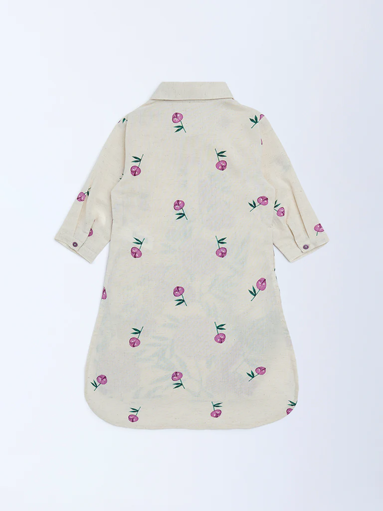 Utsa Kids Girls Off-White Floral Cotton-Blend Tunic - (2-8 yrs) - Image 2