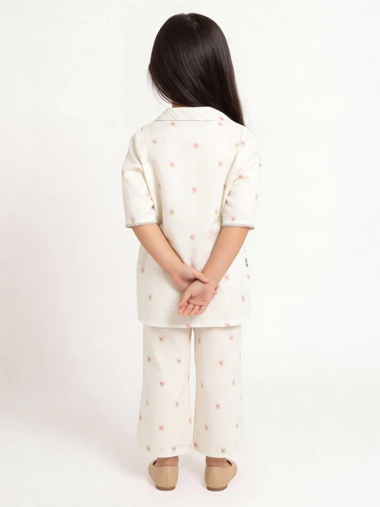 Utsa Kids Girls Off-White Floral Printed Blouse and Pants Set - (2-8 yrs) - Image 2
