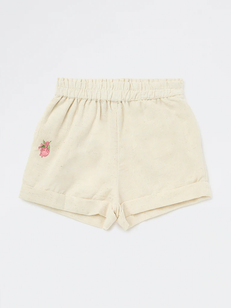 Utsa Kids Girls Off-White Fruit Cotton-Blend Shorts - (2-8 yrs) - Image 3