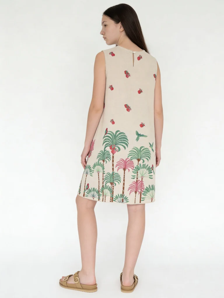Utsa Kids Girls Off-White Nature-Inspired Cotton-Blend Shift Dress - (8-14 yrs) - Image 2