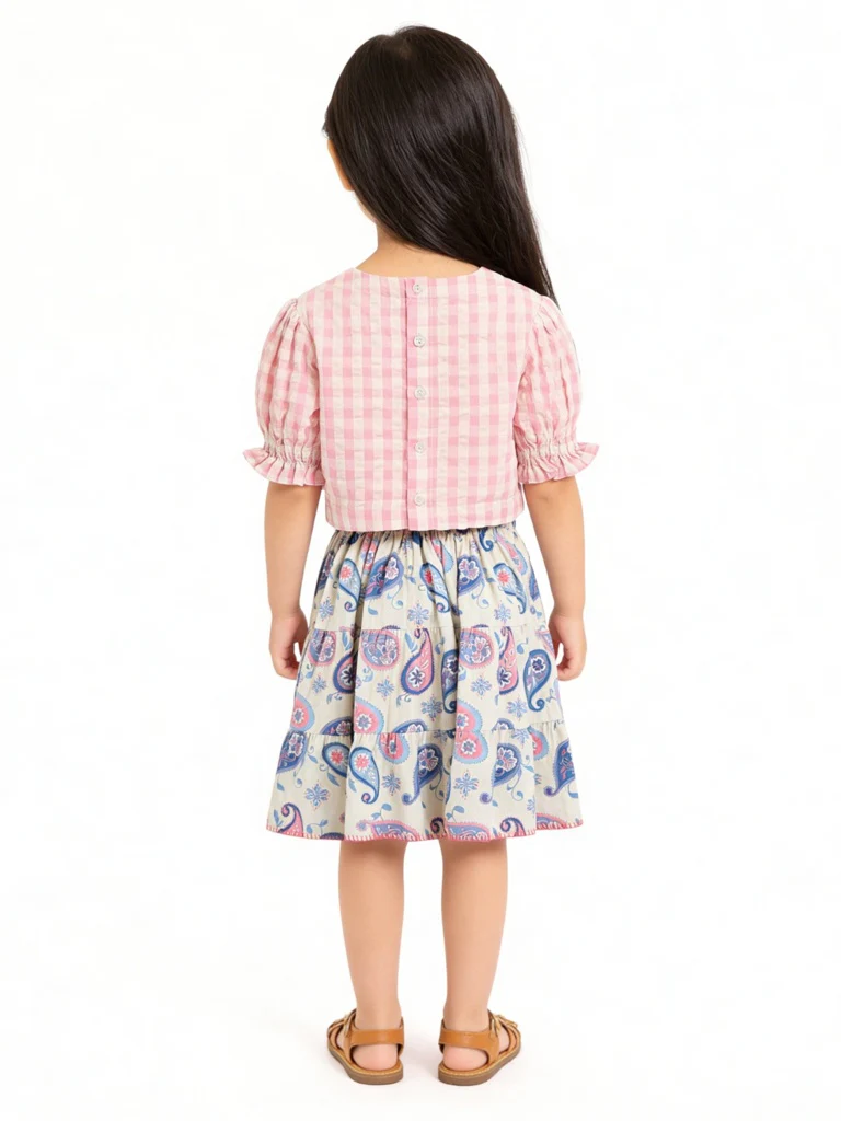Utsa Kids Girls Off-White Paisley Printed Cotton-Blend Flared Tiered Skirt - (2-8 yrs) - Image 2
