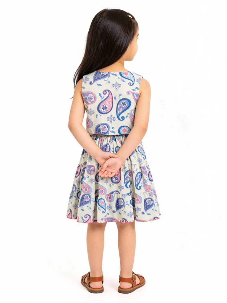 Utsa Kids Girls Off-White Paisley Printed Cotton-Blend Waistcoat - (2-8 yrs) - Image 2