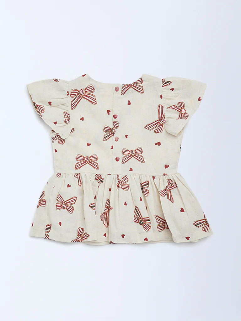 Utsa Kids Girls Off-White Printed Cotton-Blend Top - (2-8 yrs) - Image 2