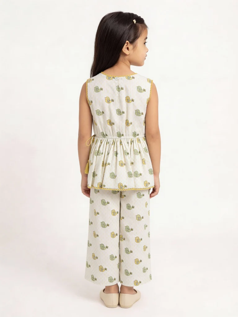 Utsa Kids Girls Off-White Printed Cotton Ethnic Pants - (2-8 yrs) - Image 2