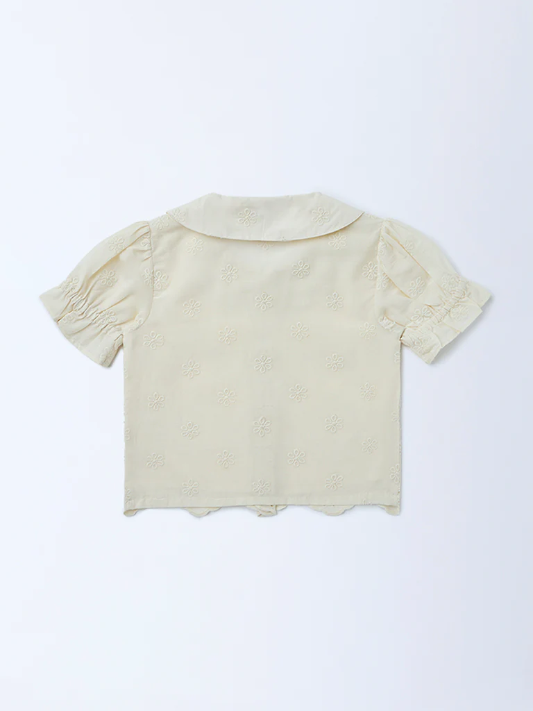 Utsa Kids Girls Off-White Schiffli Embroidered Cotton Top - (2-8 yrs) - Image 2