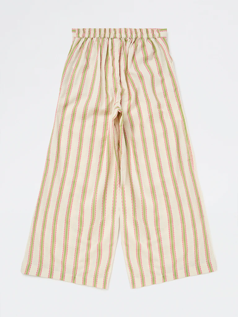 Utsa Kids Girls Off-White Striped Cotton-Blend Ethnic Pants - (8-14 yrs) - Image 4