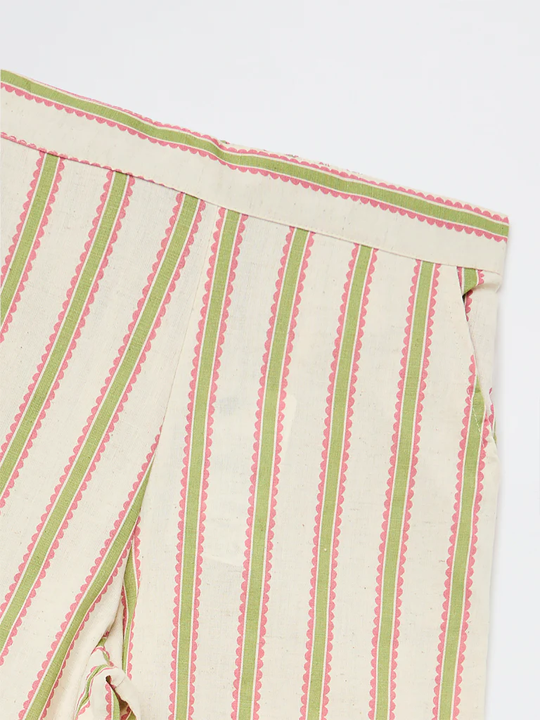 Utsa Kids Girls Off-White Striped Cotton-Blend Ethnic Pants - (8-14 yrs) - Image 5