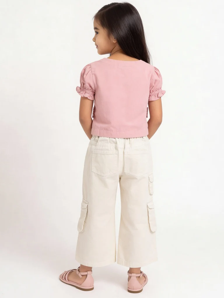 Utsa Kids Girls Pink Botanical Embroidered Cotton-Blend Top - (2-8 yrs) - Image 2