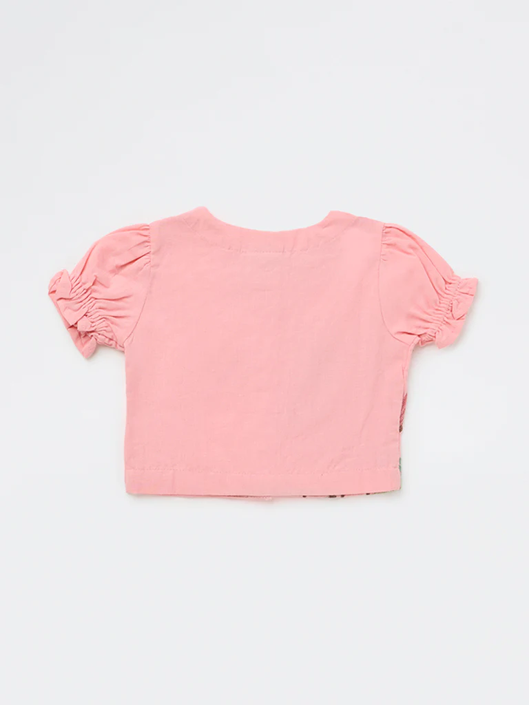 Utsa Kids Girls Pink Botanical Embroidered Cotton-Blend Top - (2-8 yrs) - Image 4