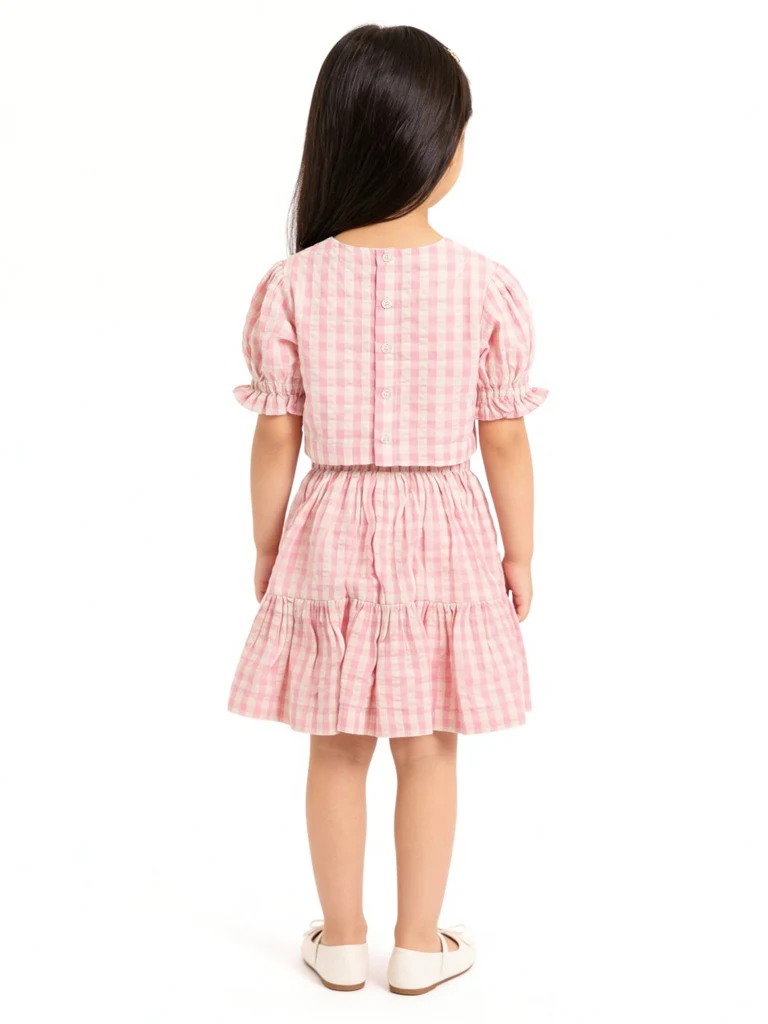 Utsa Kids Girls Pink Checkered Cotton Top - (2-8 yrs) - Image 2