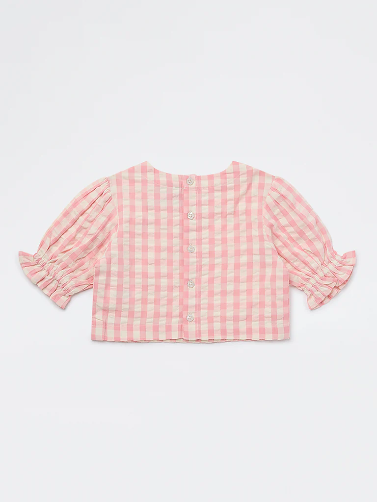Utsa Kids Girls Pink Checkered Cotton Top - (2-8 yrs) - Image 4