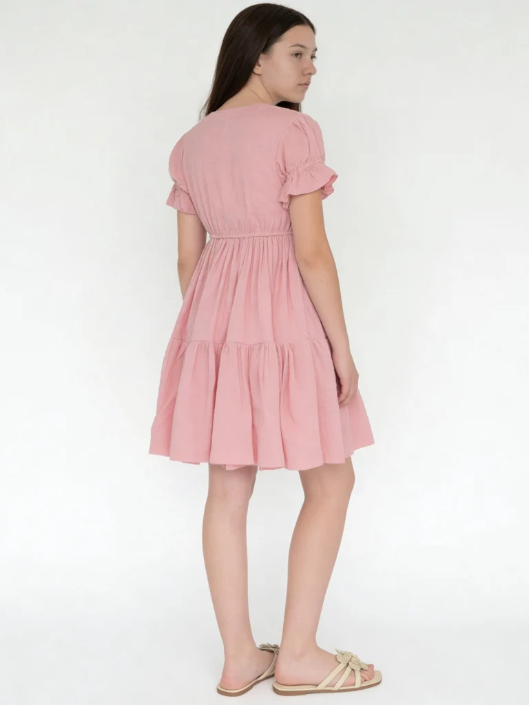 Utsa Kids Girls Pink Embroidered Cotton-Blend Tiered Dress - ( 8-14 yrs) - Image 2