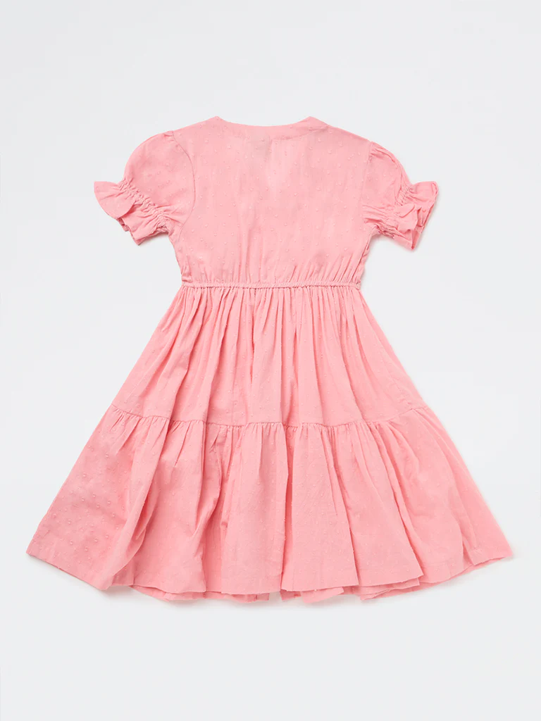 Utsa Kids Girls Pink Embroidered Cotton-Blend Tiered Dress - ( 8-14 yrs) - Image 4
