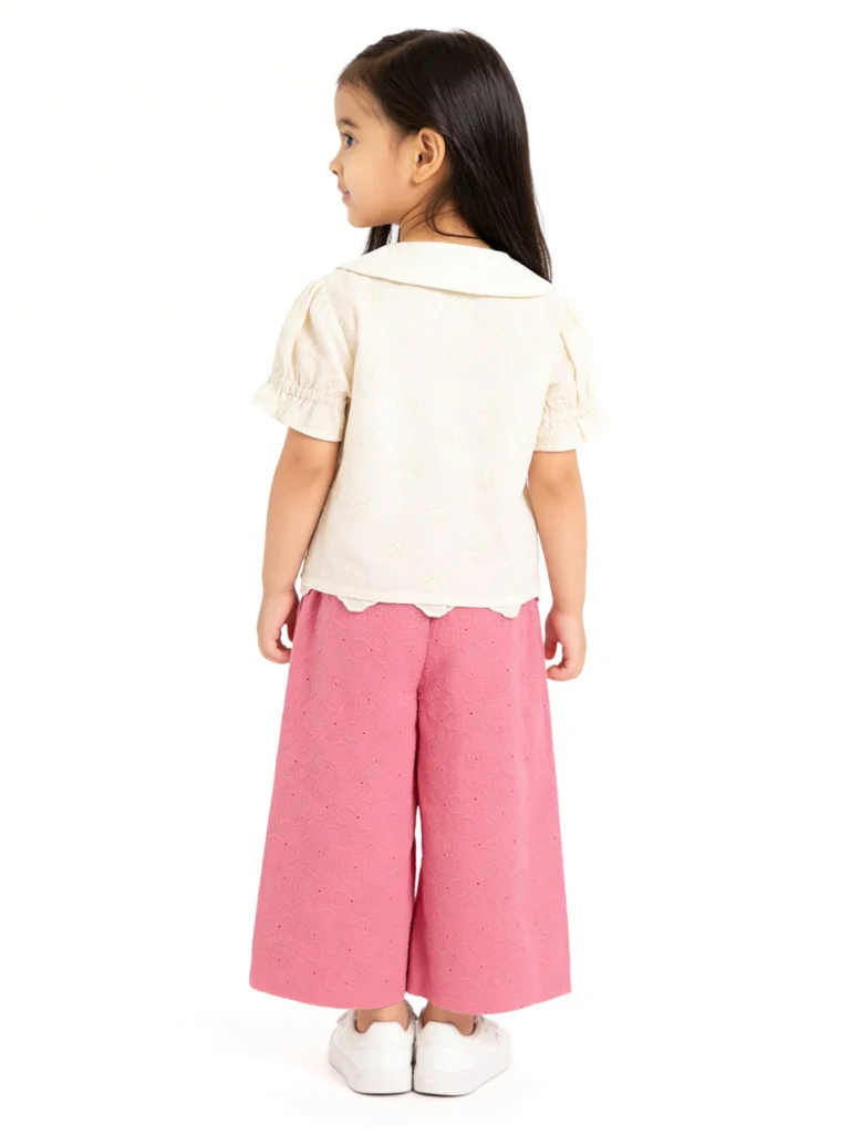 Utsa Kids Girls Pink Floral Embroidered Cotton Pants - (2-8 yrs) - Image 2