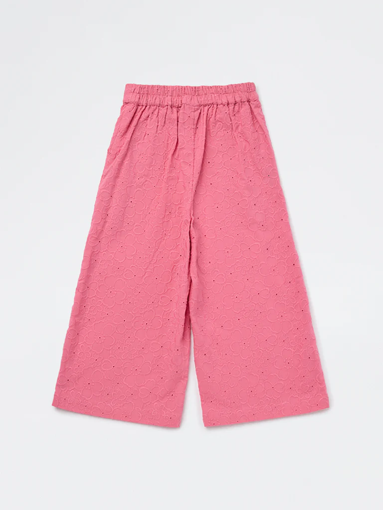 Utsa Kids Girls Pink Floral Embroidered Cotton Pants - (2-8 yrs) - Image 4