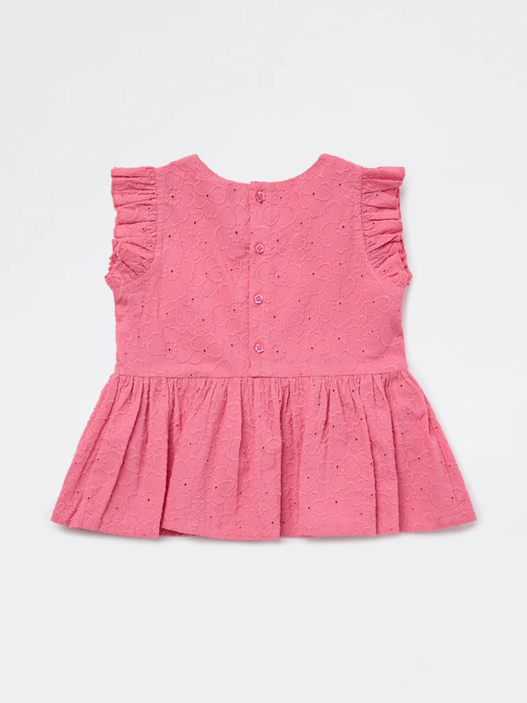 Utsa Kids Girls Pink Floral Embroidered Cotton Peplum Top - ( 2-8 yrs) - Image 4