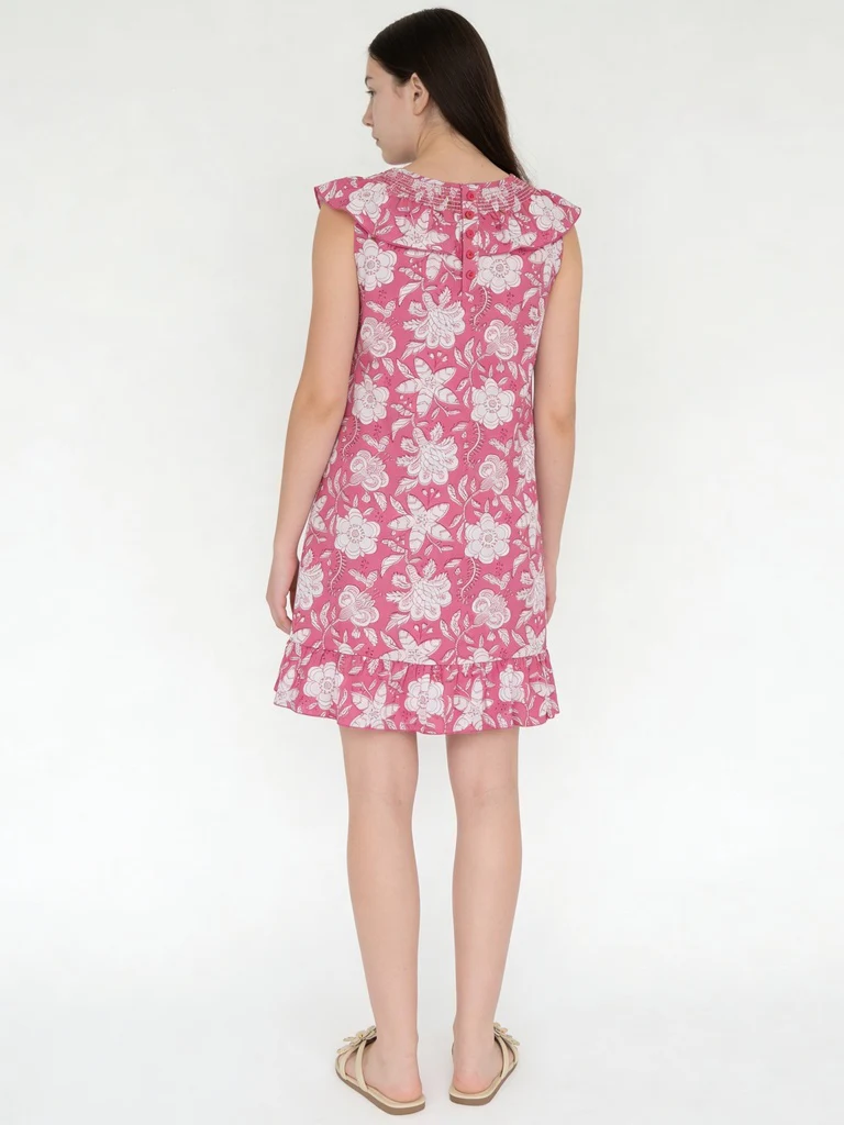 Utsa Kids Girls Pink Floral Flared Cotton Dress - (8-14 yrs) - Image 2