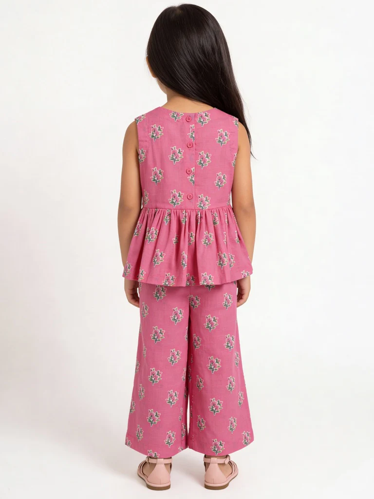 Utsa Kids Girls Pink Floral Print Cotton Pants - (2-8 yrs) - Image 2